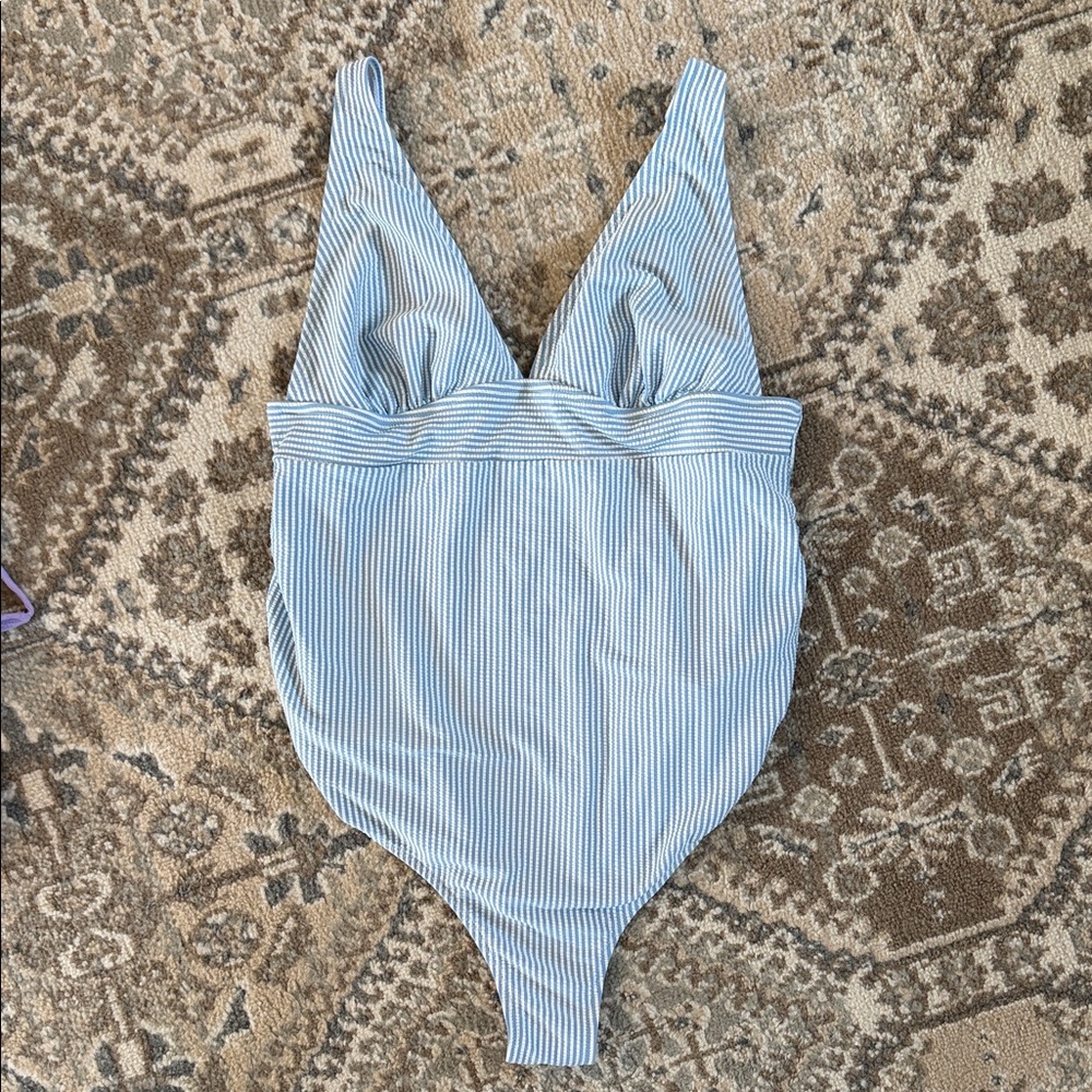 Striped Blue Maternity Swimsuit